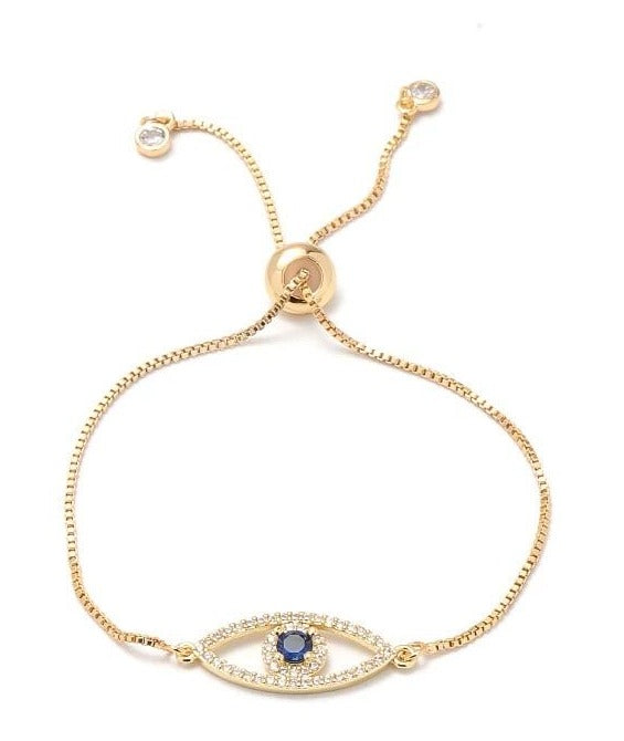 Ikasiya Gold Evil Eye Bracelet with Midnight Blue Stone