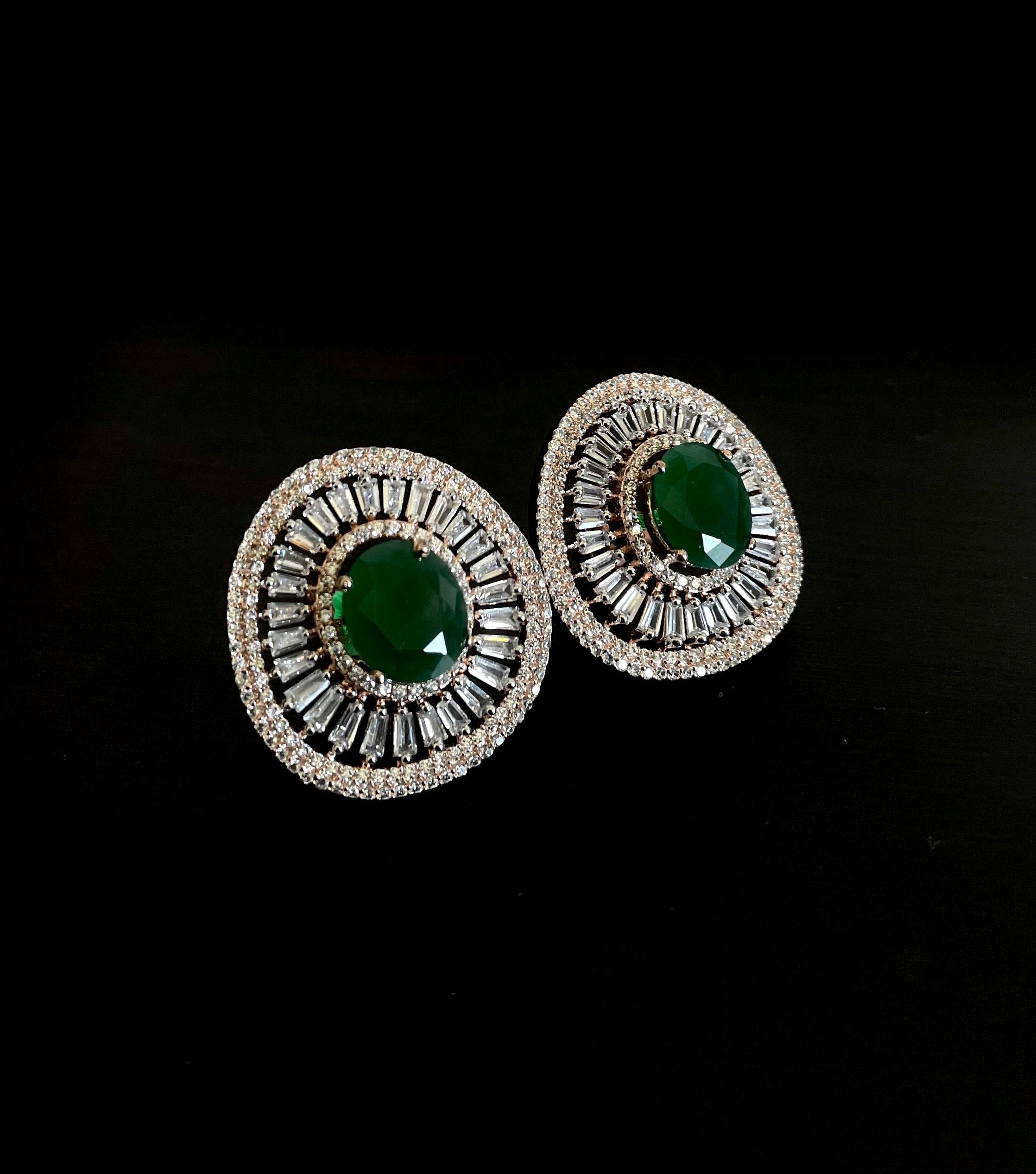 Emerald Green Diamond Stud Earrings