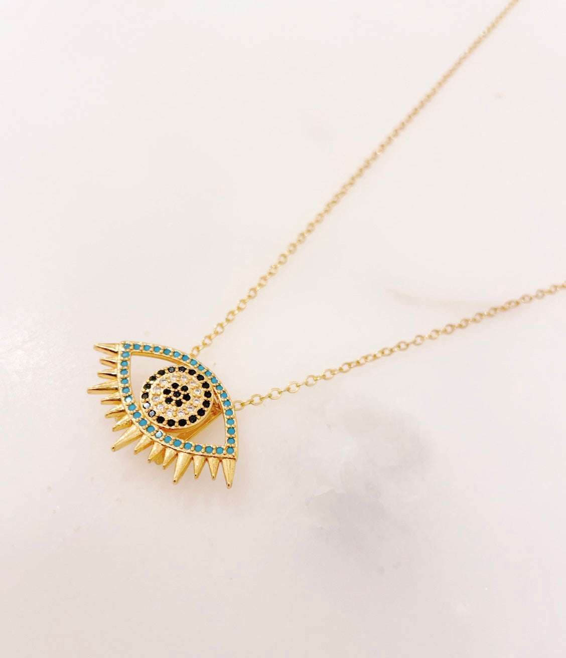 Ikasiya Turq Crystal Studded Evil Eye Necklace