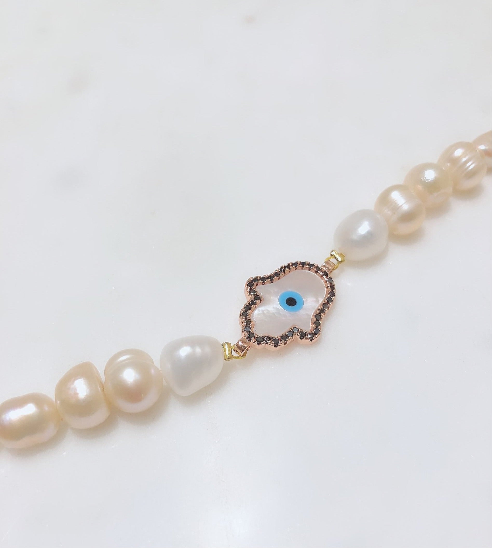 Fresh Water Pearl Hamza Evil Eye Bracelet