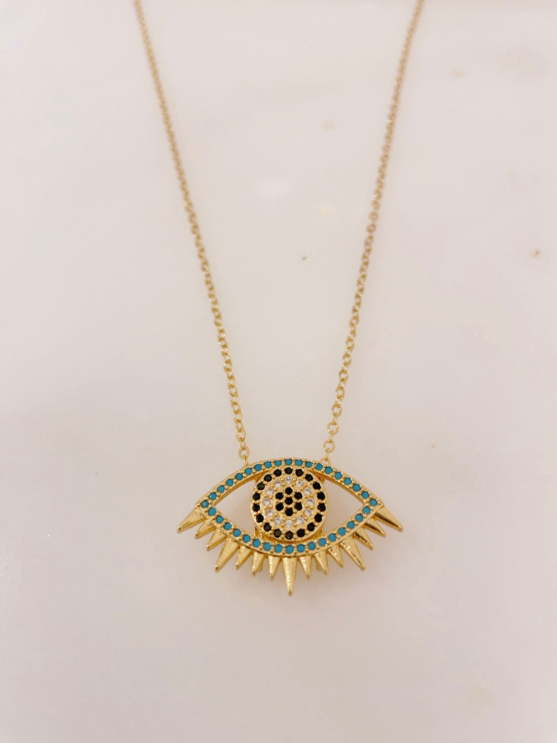 Ikasiya Turq Crystal Studded Evil Eye Necklace