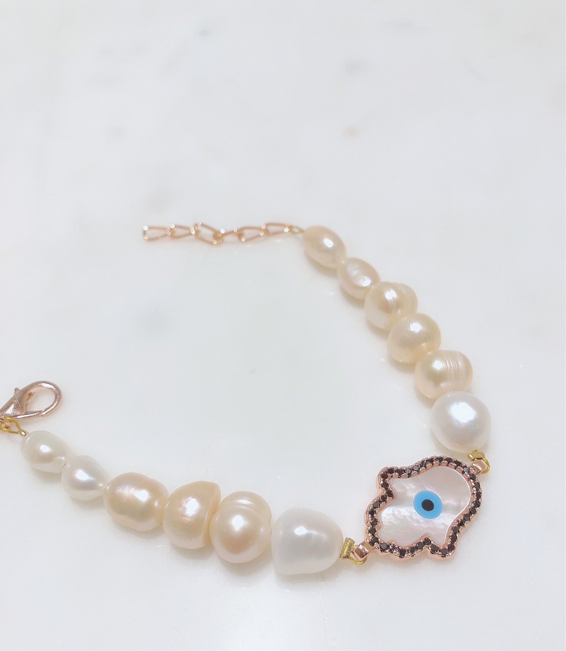 Fresh Water Pearl Hamza Evil Eye Bracelet
