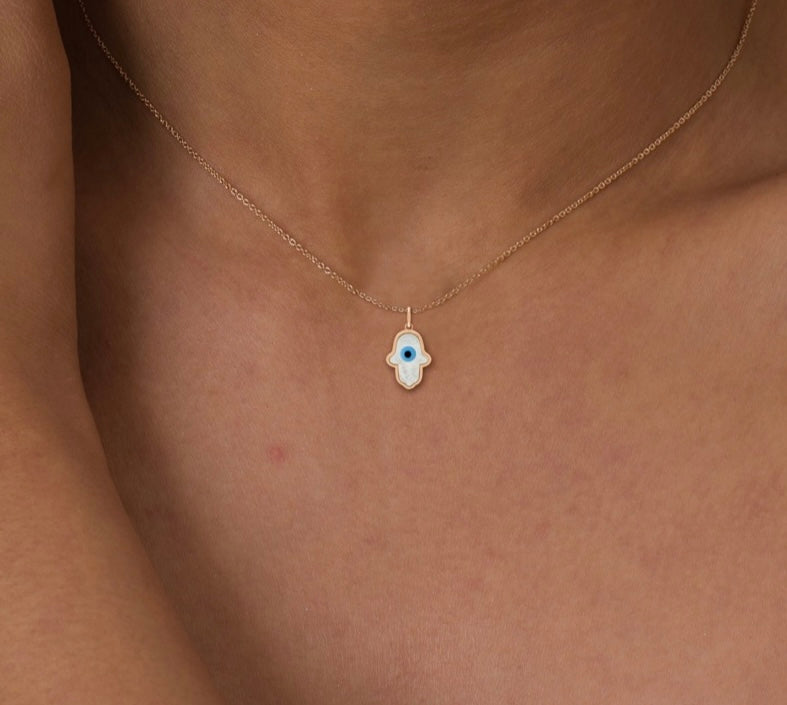 Ikasiya Rose Gold Mother of Pearl Hamza Necklace