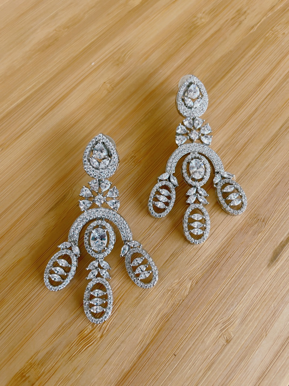 White Diamond Long Dangler Earrings