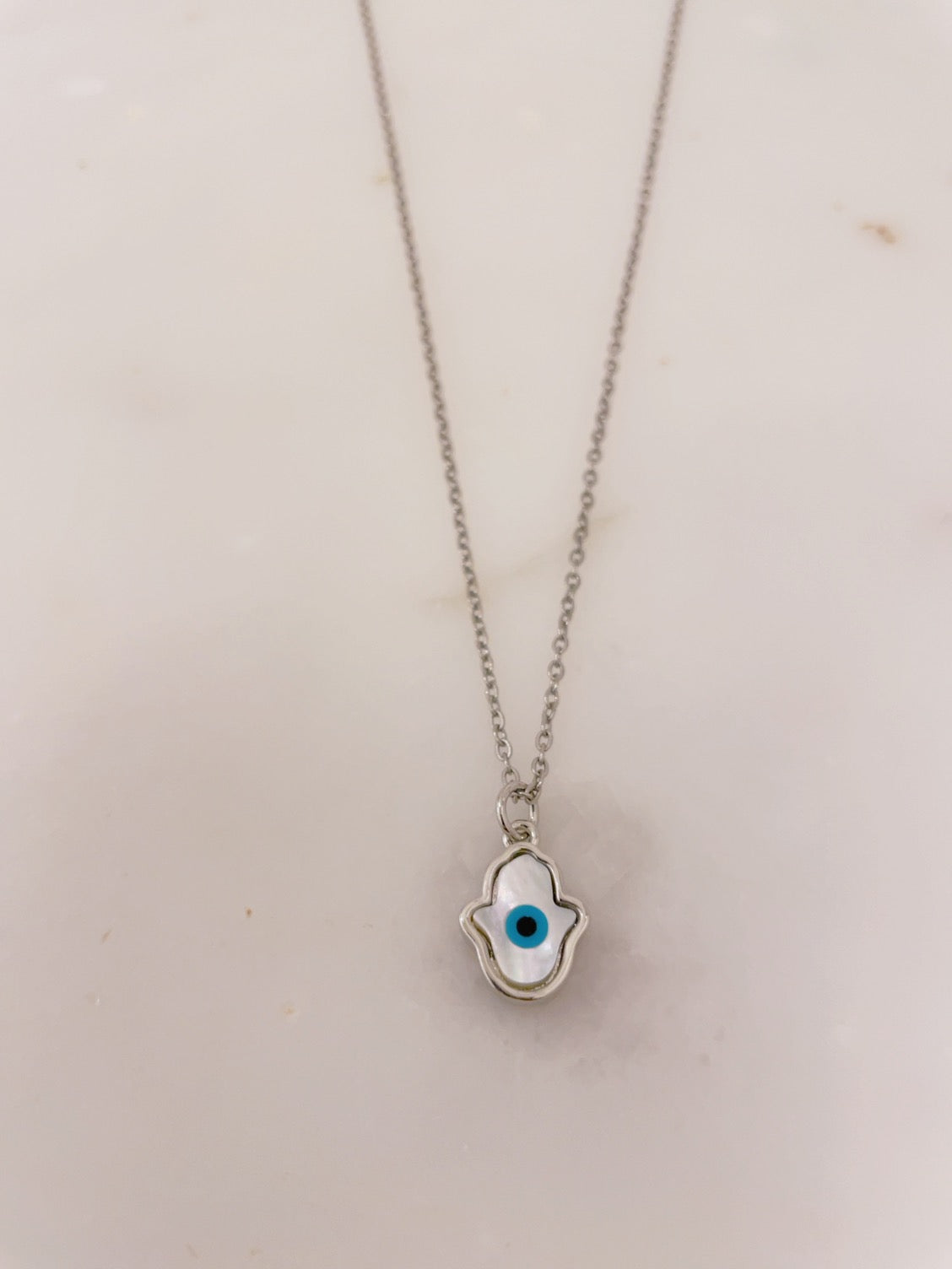 Ikasiya Silver Mother of Pearl Hamza Necklace