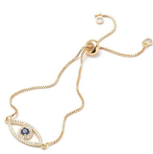 Ikasiya Gold Evil Eye Bracelet with Midnight Blue Stone