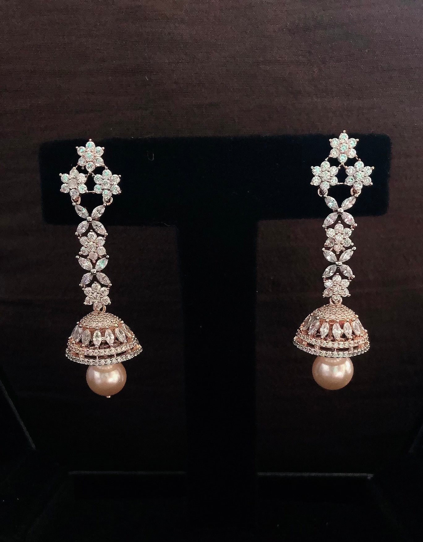 Diamond Chandelier Long Earrings with Pearl Drop