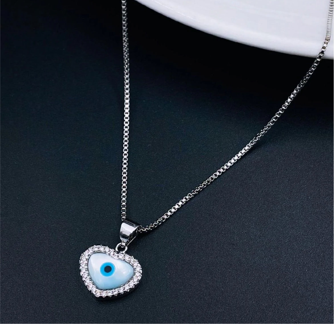 Ikasiya Silver Heart Evil Eye Necklace