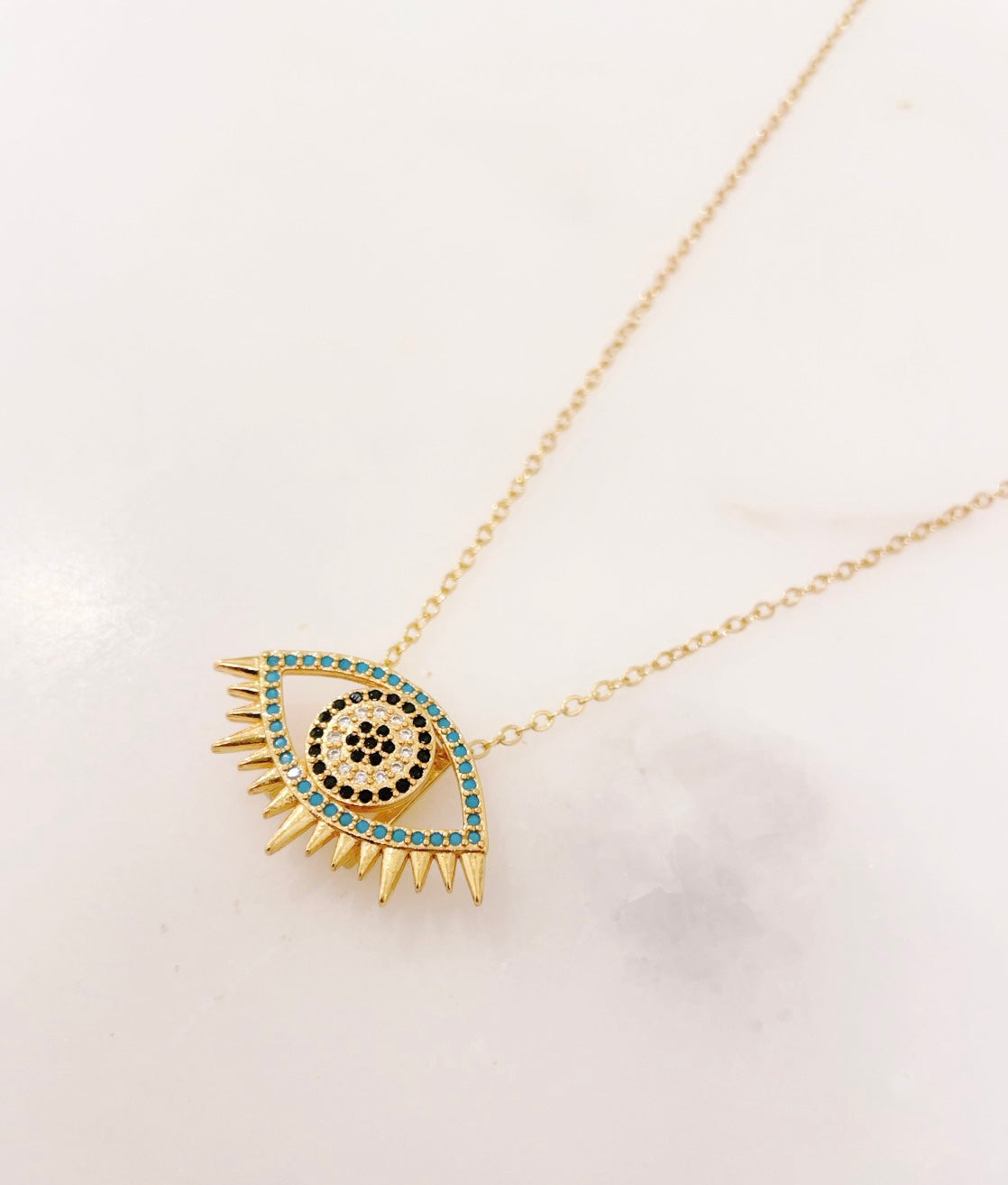 Ikasiya Turq Crystal Studded Evil Eye Necklace