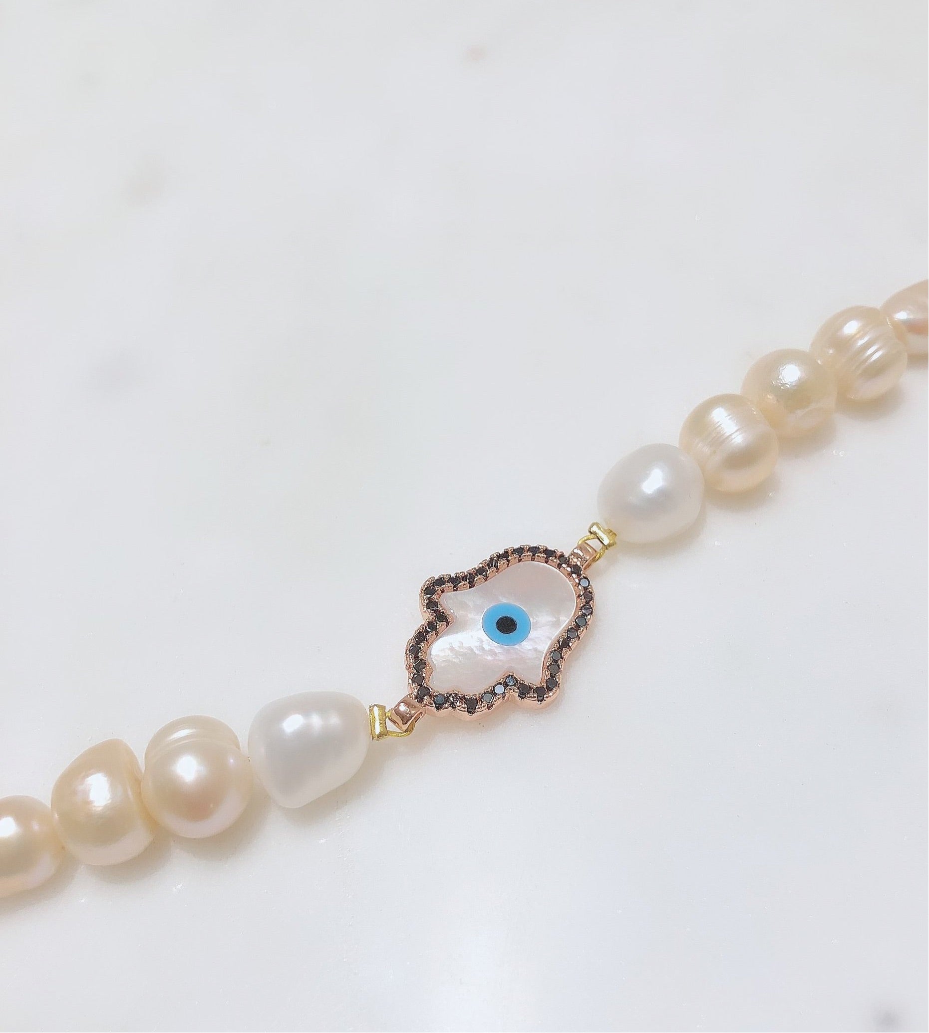 Fresh Water Pearl Hamza Evil Eye Bracelet