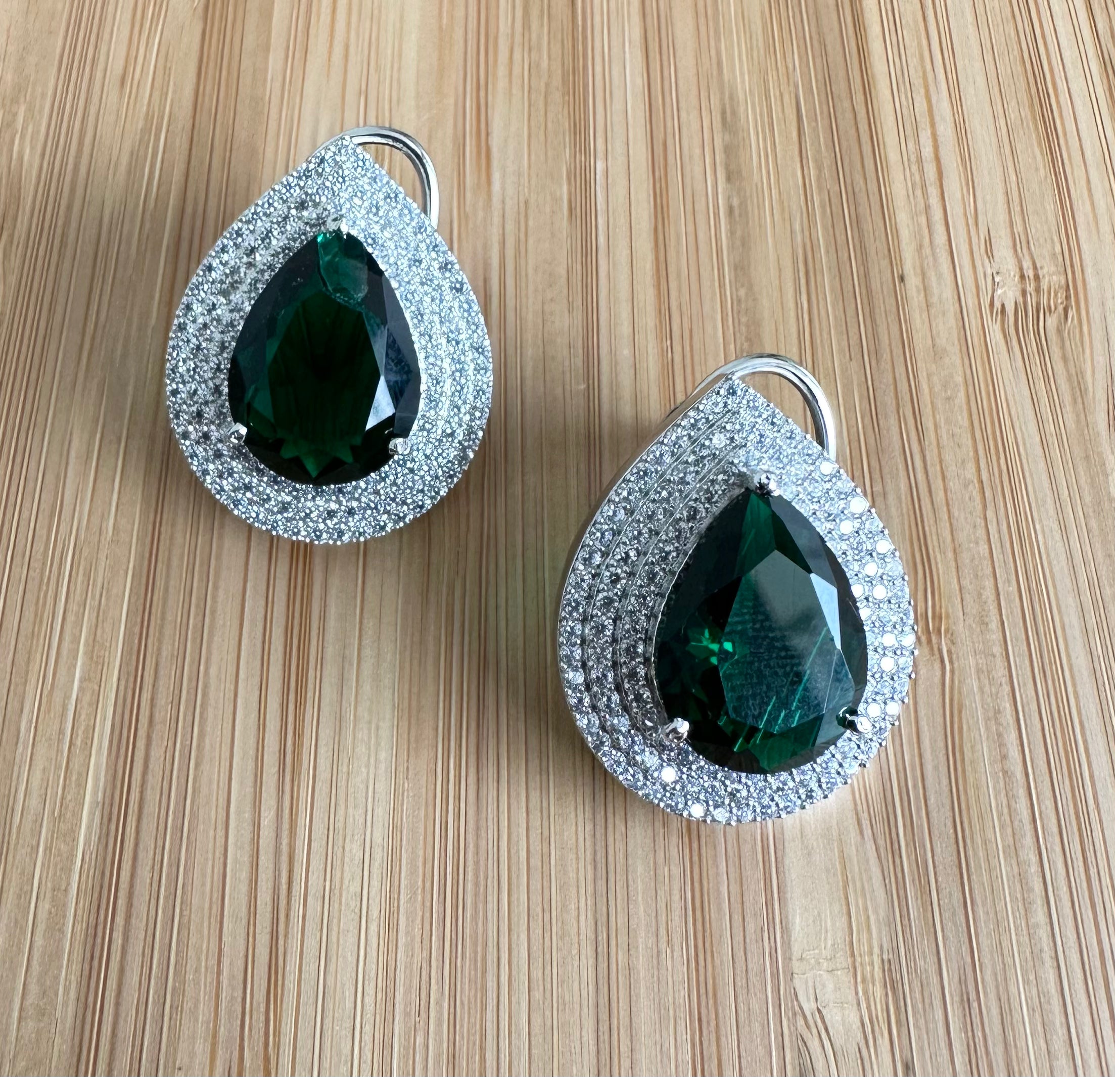 White Diamond Green Stud Earrings