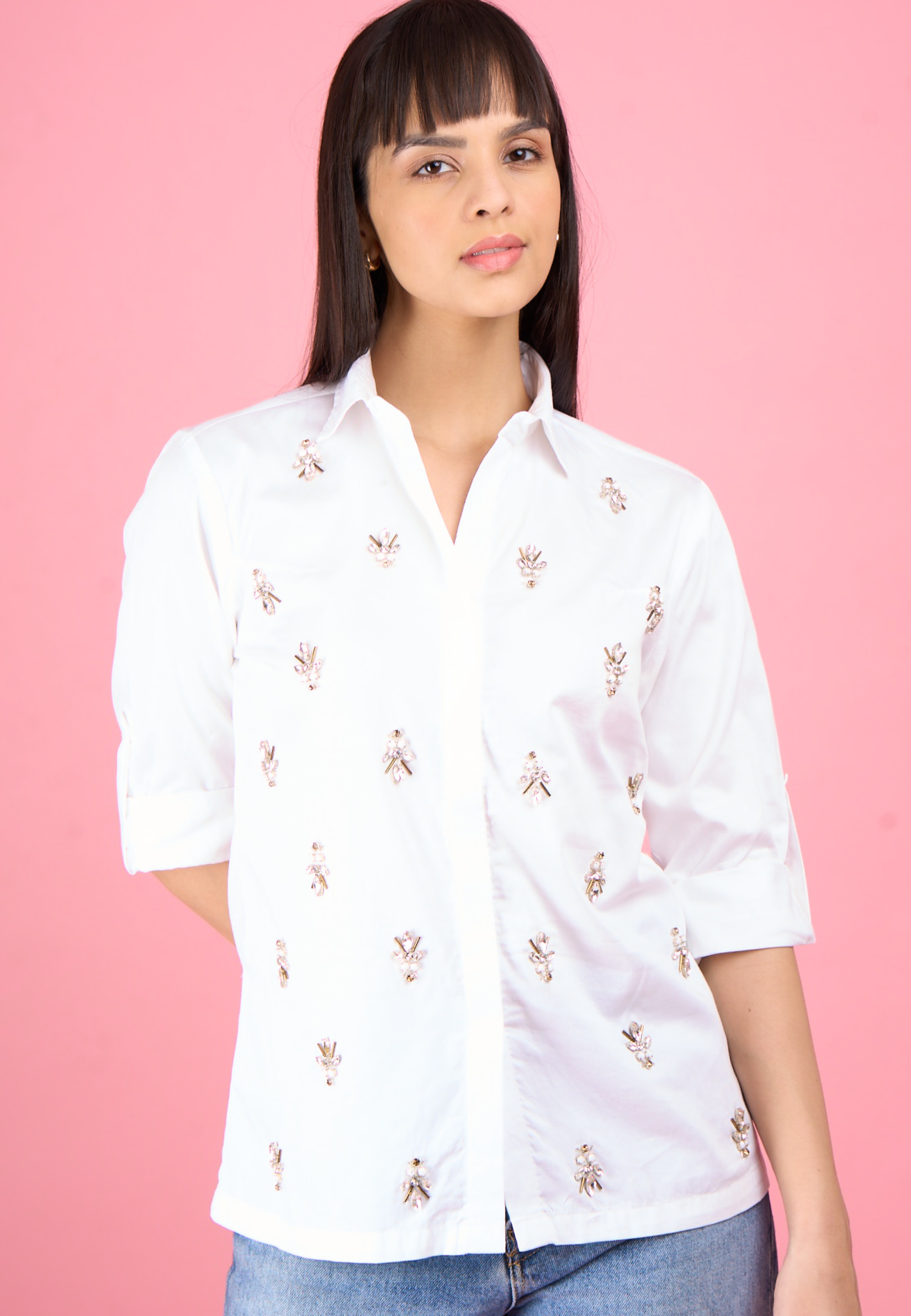 All Over Embellished Cotton Shirt (Ariana)