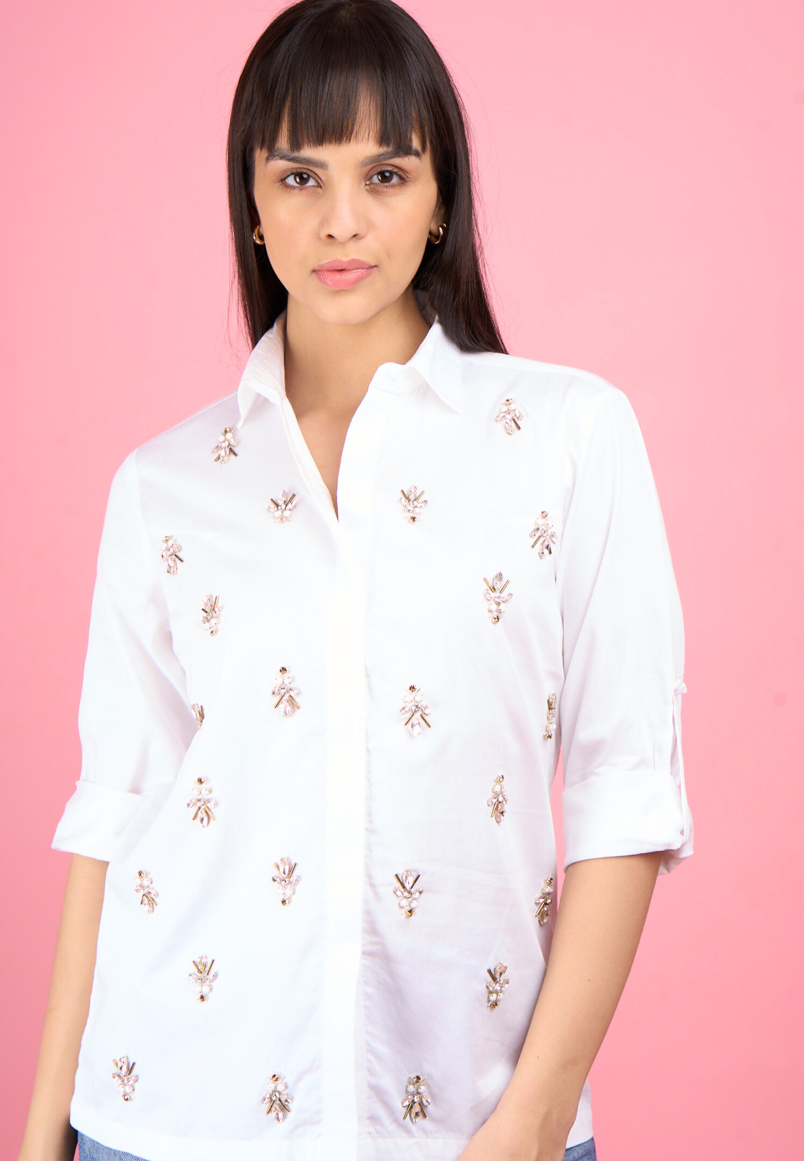 All Over Embellished Cotton Shirt (Ariana)