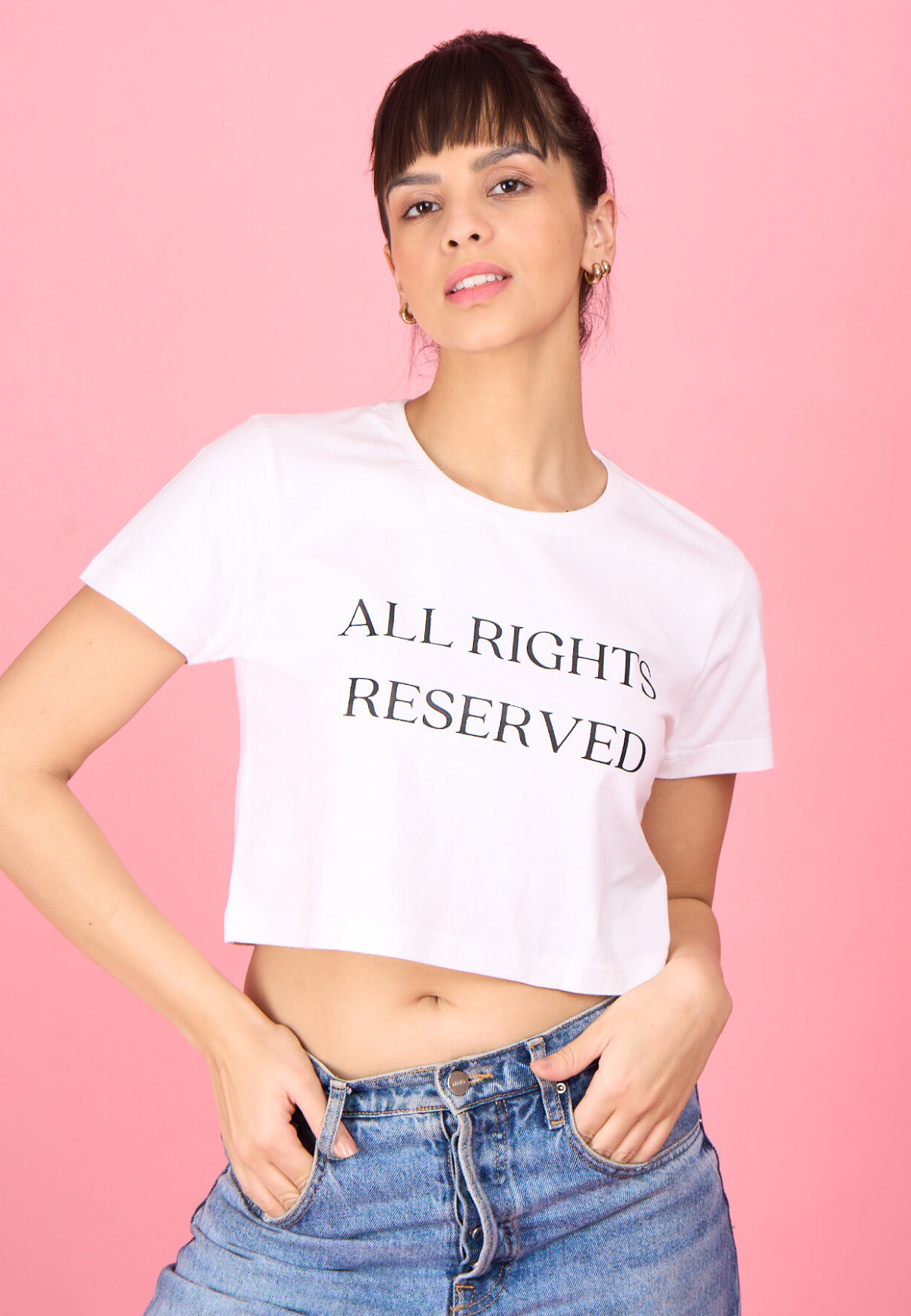 White Printed "All Rights Reserved"  T-Shirt