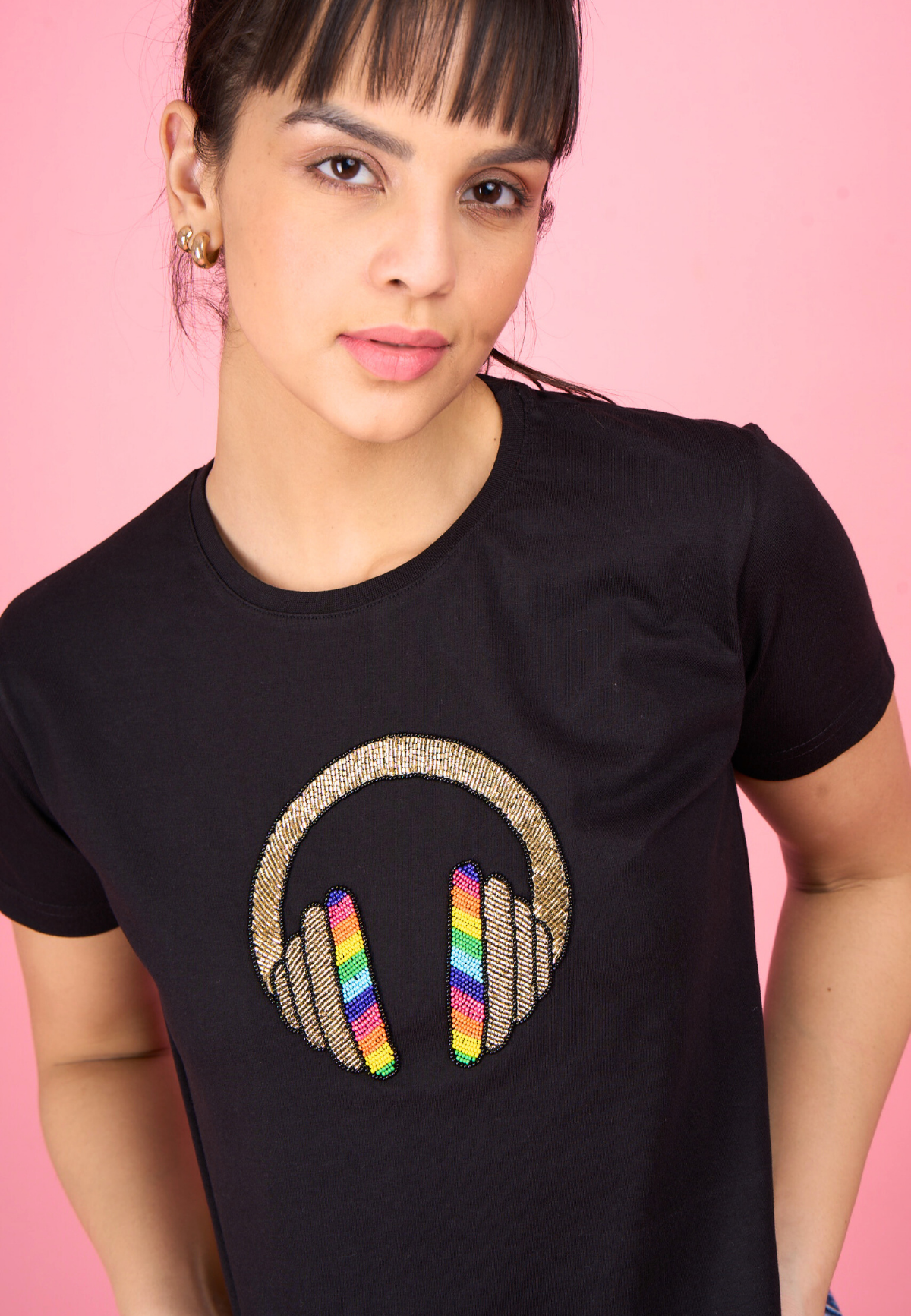Black Embroidered Muisc T-Shirt
