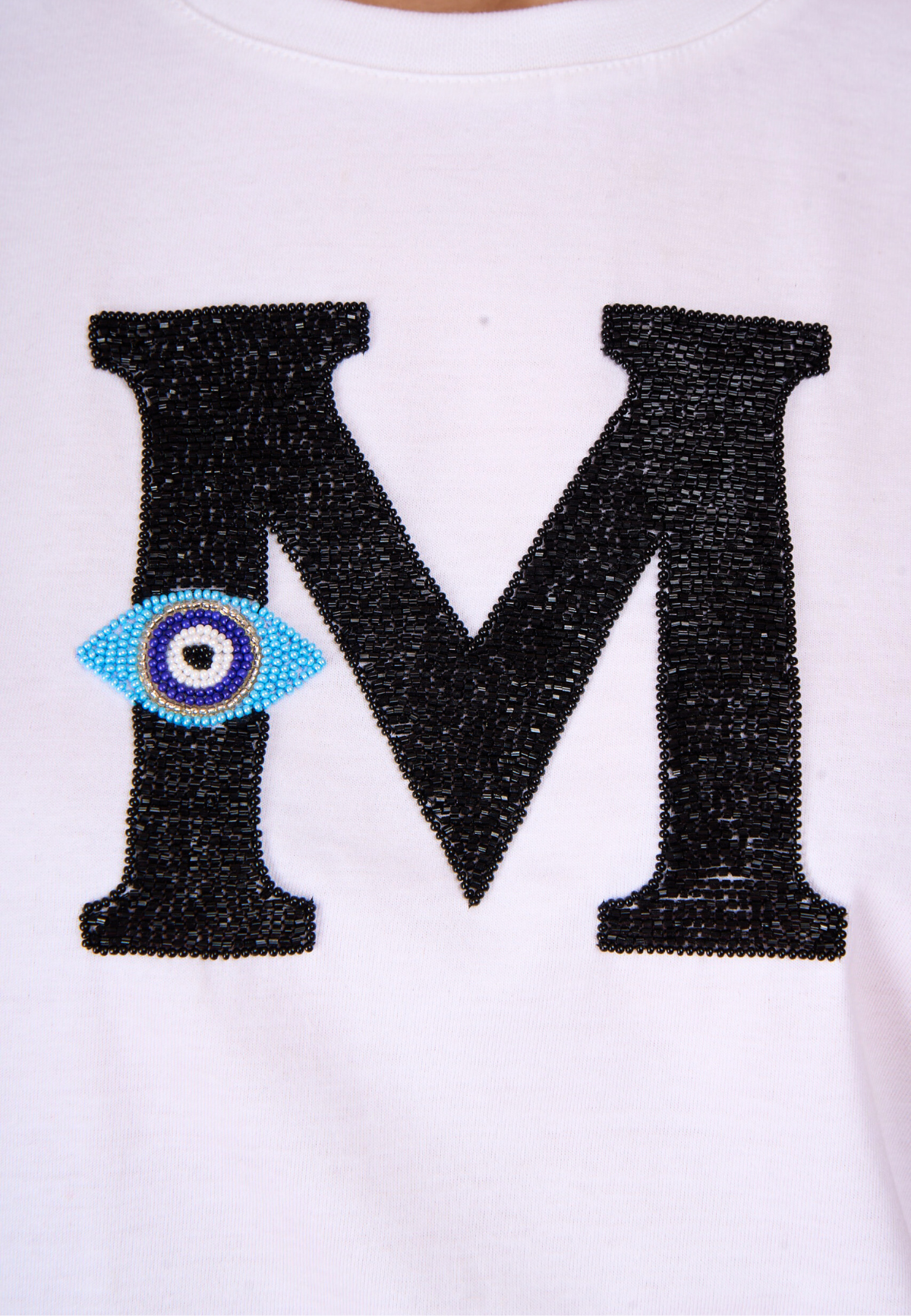 Personalised Evil Eye Letter White Embroidered T-Shirt