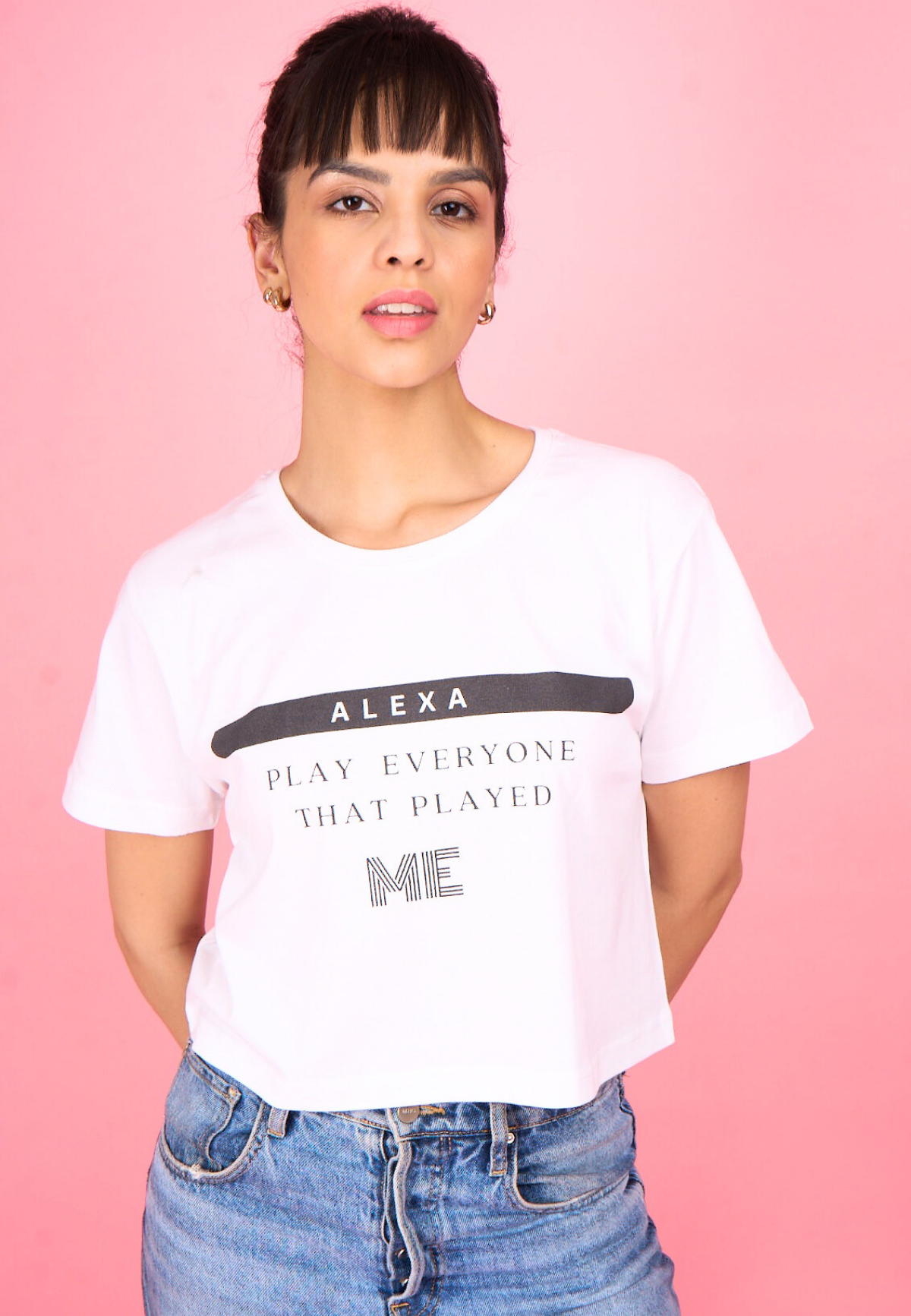 White Printed "Alexa"  T-Shirt