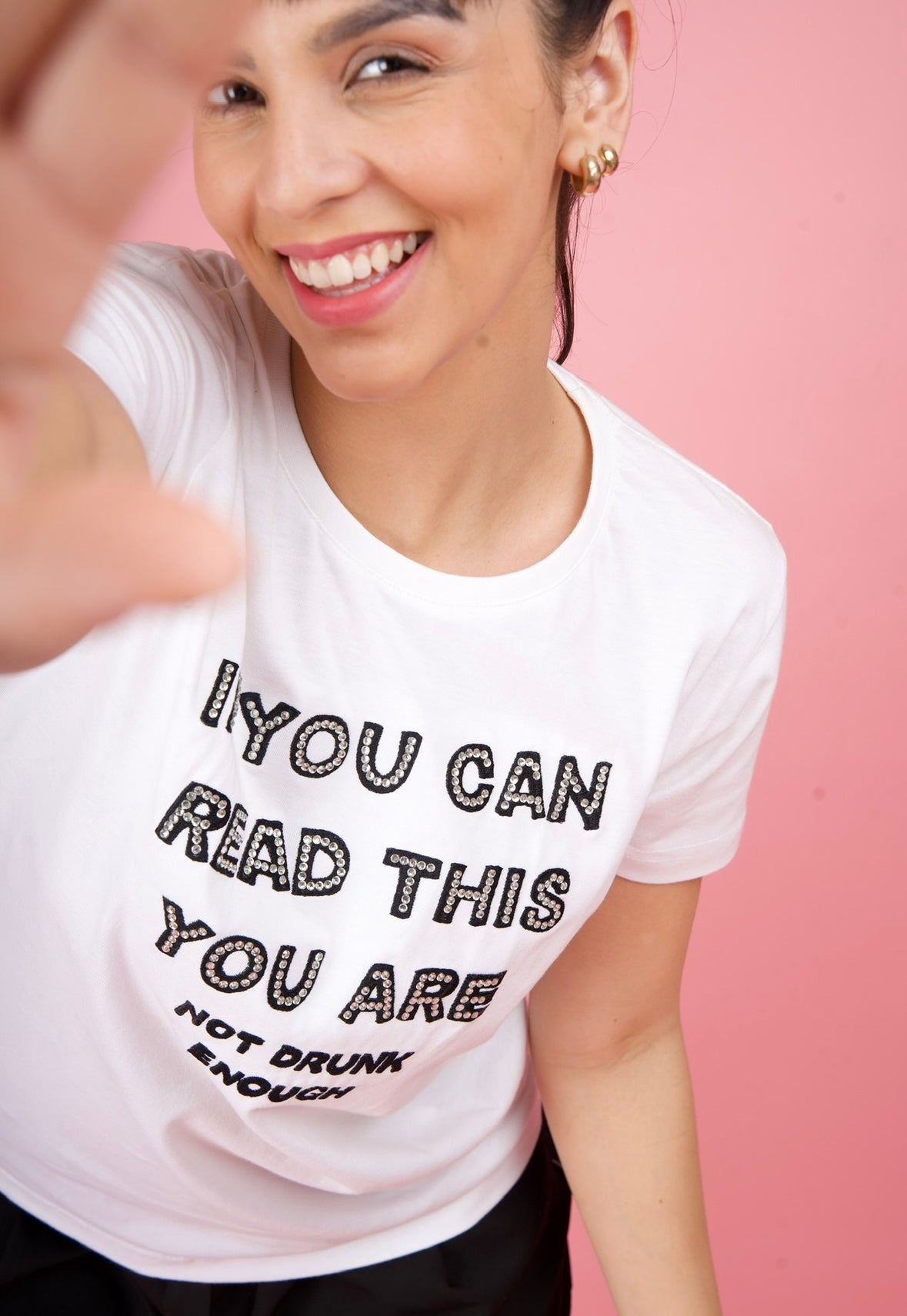 White Embroidered T-Shirt "If You Can Read This..."