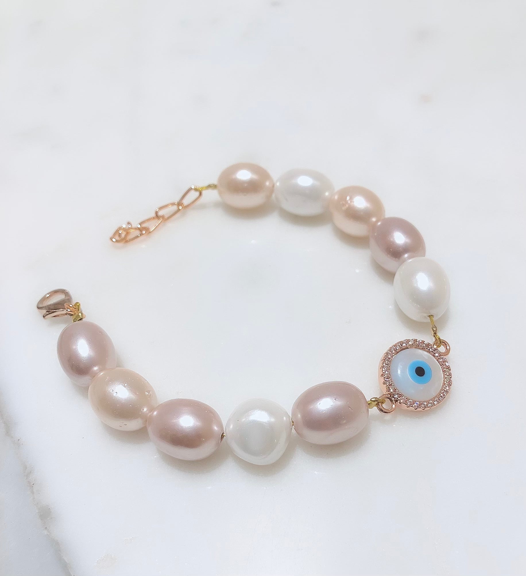 Fresh Water Pearl Evil Eye Bracelet