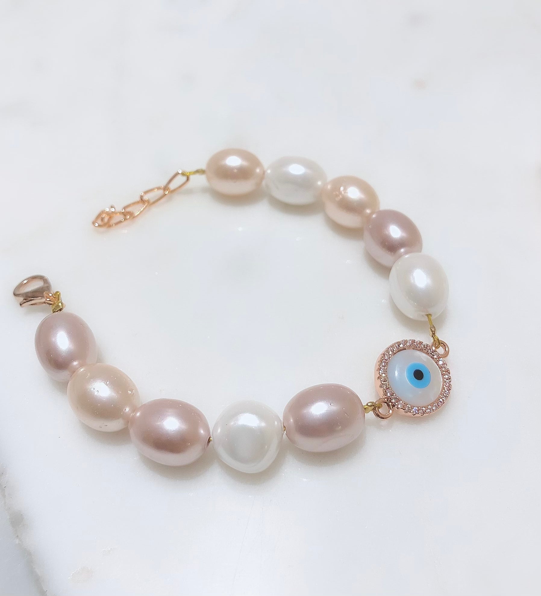 Fresh Water Pearl Evil Eye Bracelet