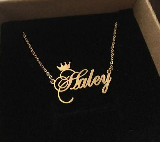 Personalized Gold Plated Name Necklace with Crown