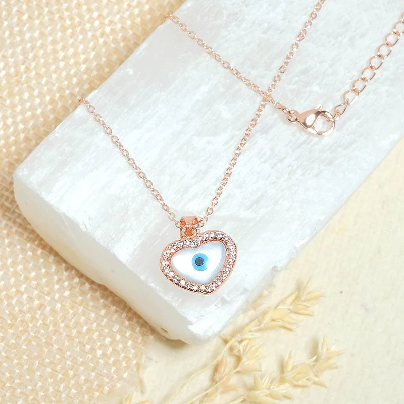 Ikasiya Rose Gold Heart Evil Eye Necklace