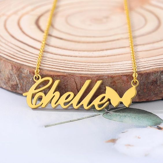 Personalized Gold Name Necklace with Butterfly