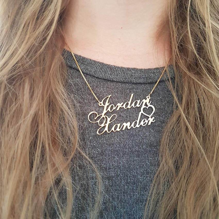 Personalized Silver Double Name heart Necklace (Features two names)