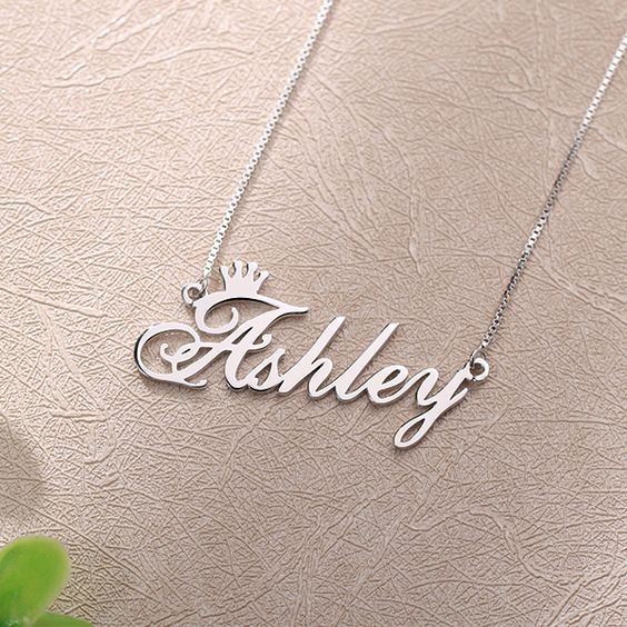 Personalized Silver Plated Name Necklace with Crown