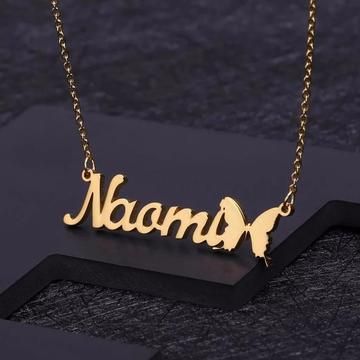 Personalized Gold Name Necklace with Butterfly