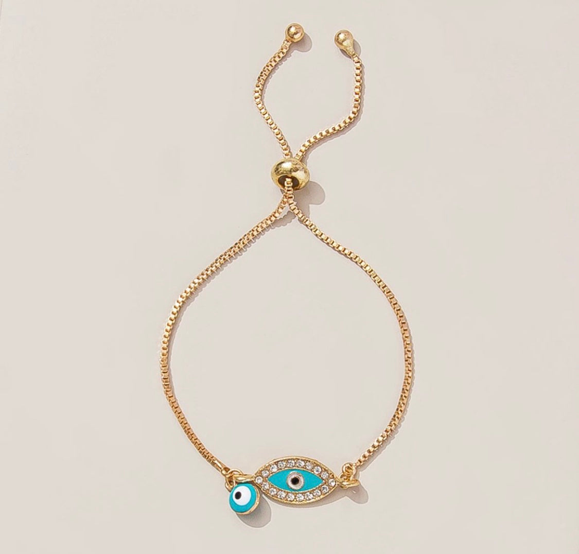 Ikasiya Blue & Gold Evil Eye Bracelet