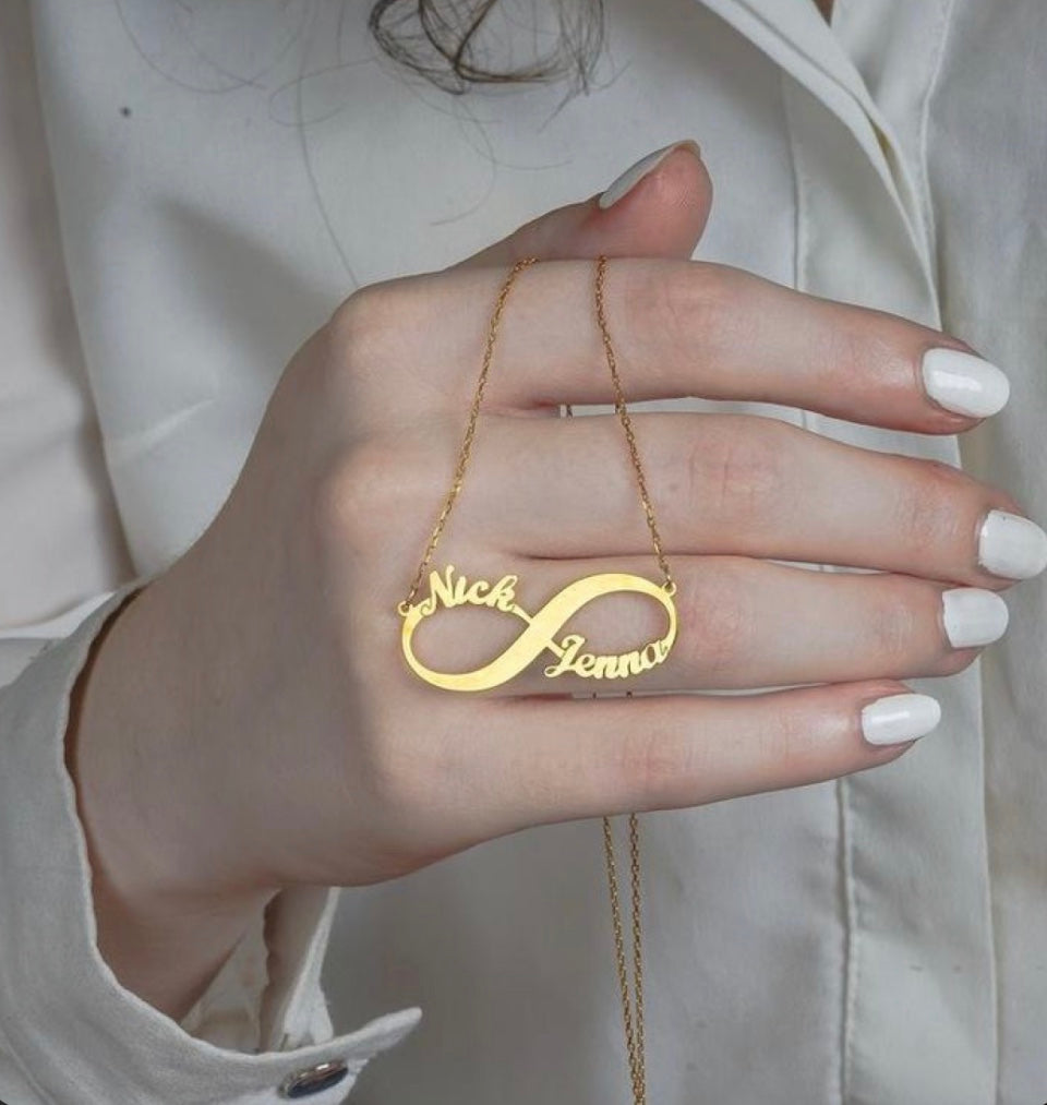 Personalized Gold Plated Infinity Name Necklace (Features two names)
