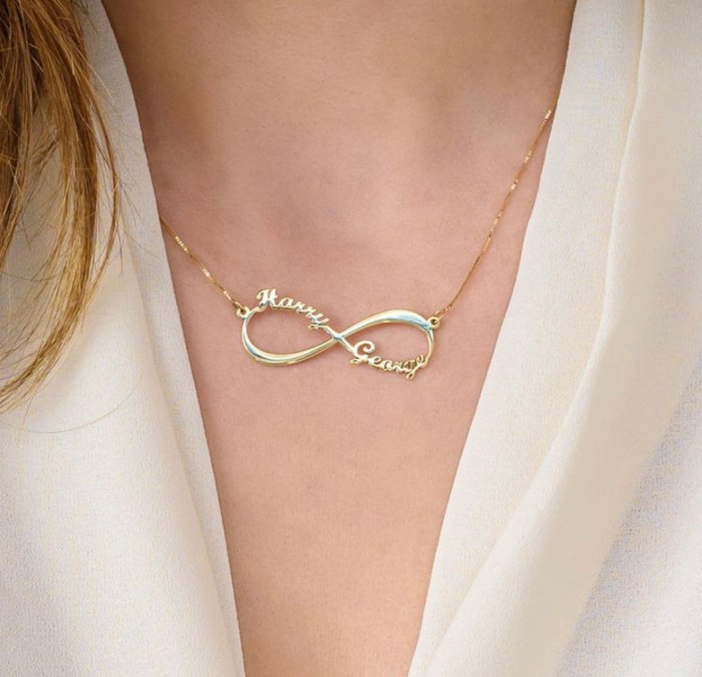 Personalized Gold Plated Infinity Name Necklace (Features two names)