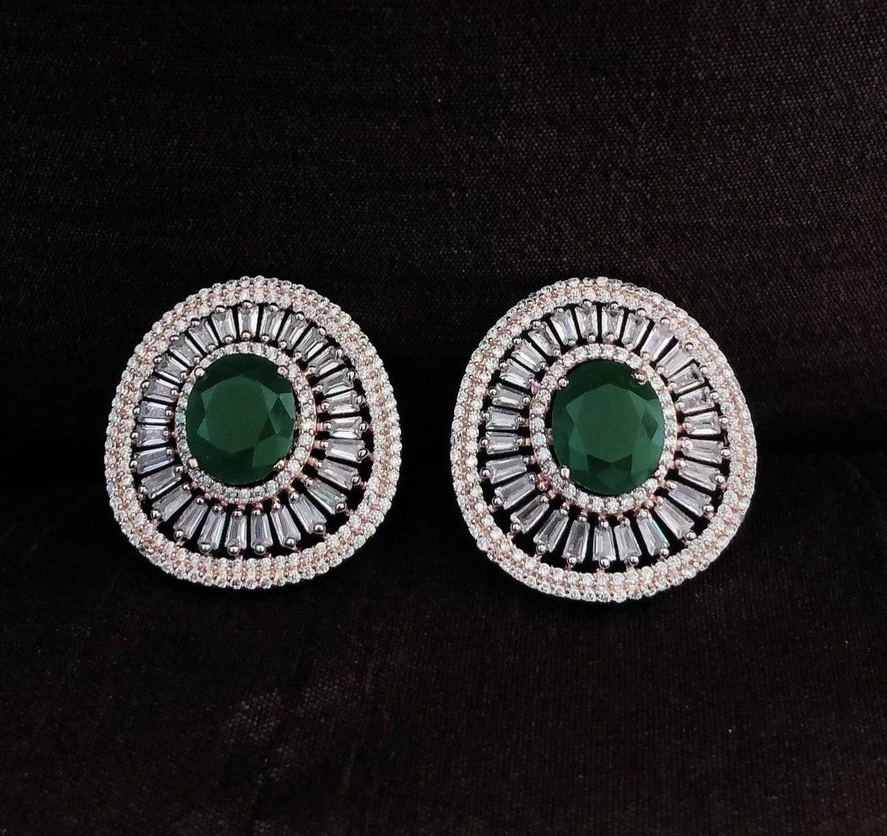 Emerald Green Diamond Stud Earrings