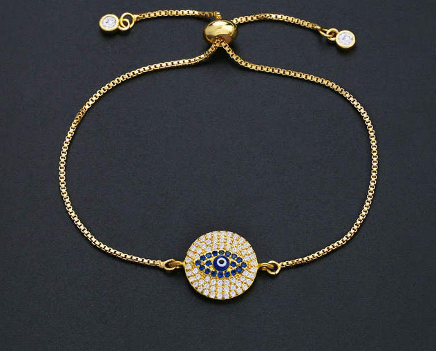 Ikasiya Diamond Gold Round Evil Eye Bracelet
