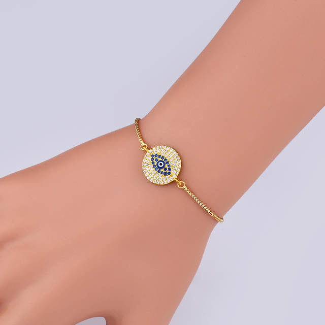 Ikasiya Diamond Gold Round Evil Eye Bracelet