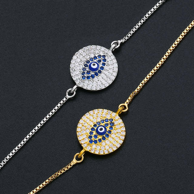 Ikasiya Diamond Gold Round Evil Eye Bracelet