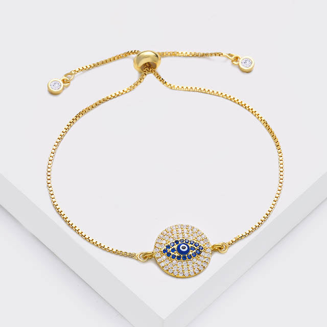 Ikasiya Diamond Gold Round Evil Eye Bracelet