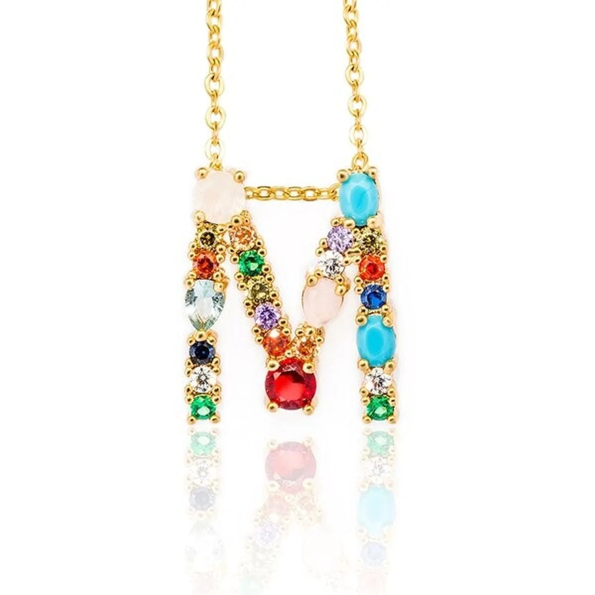 Delicate Crystal Multi Coloured Stone Letter  Necklace