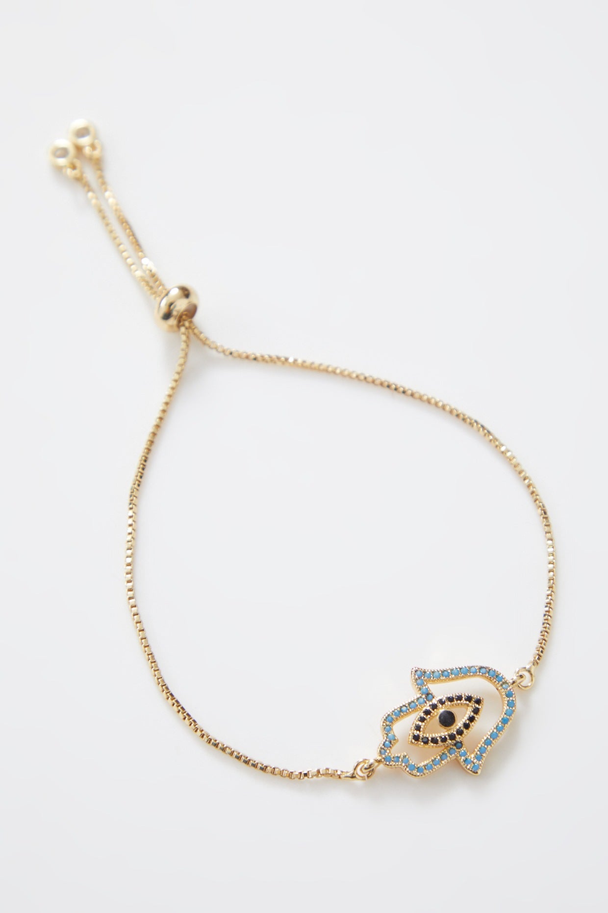 Double encrusted Gold Blue Hamza Evil Eye Rakhi With Adjustable String