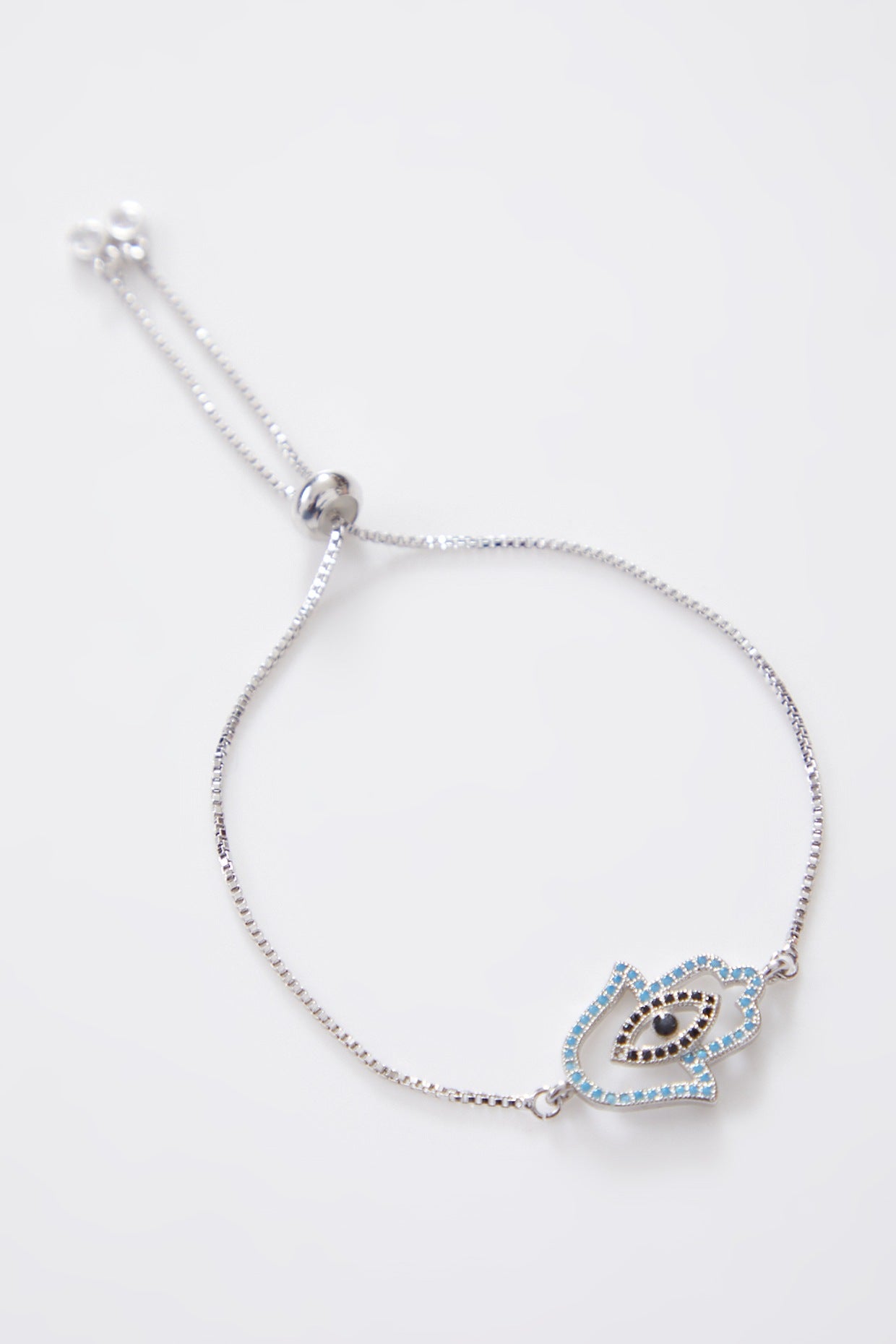 Double encrusted Silver Blue Hamza Evil Eye Rakhi With Adjustable String