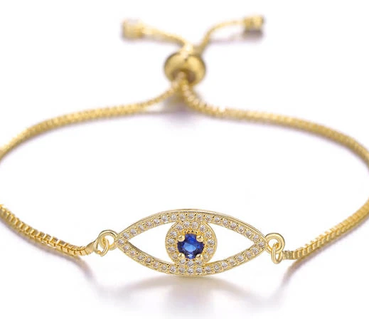 Ikasiya Gold Evil Eye Bracelet with Midnight Blue Stone
