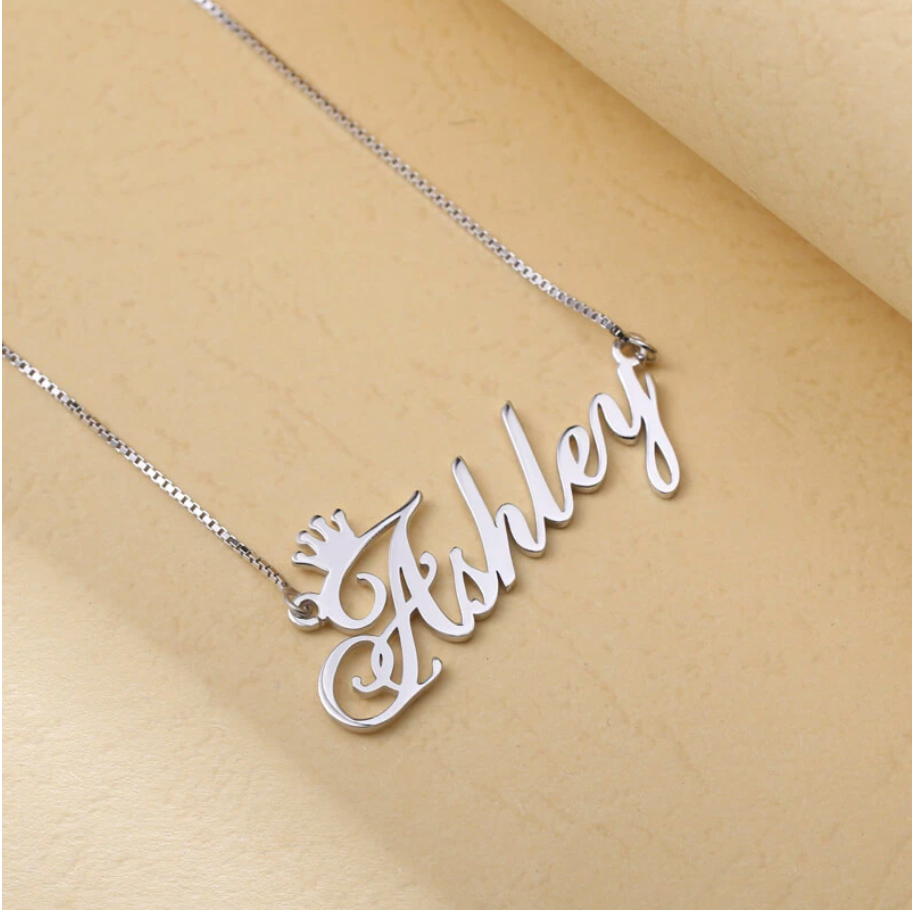 Personalized Silver Plated Name Necklace with Crown