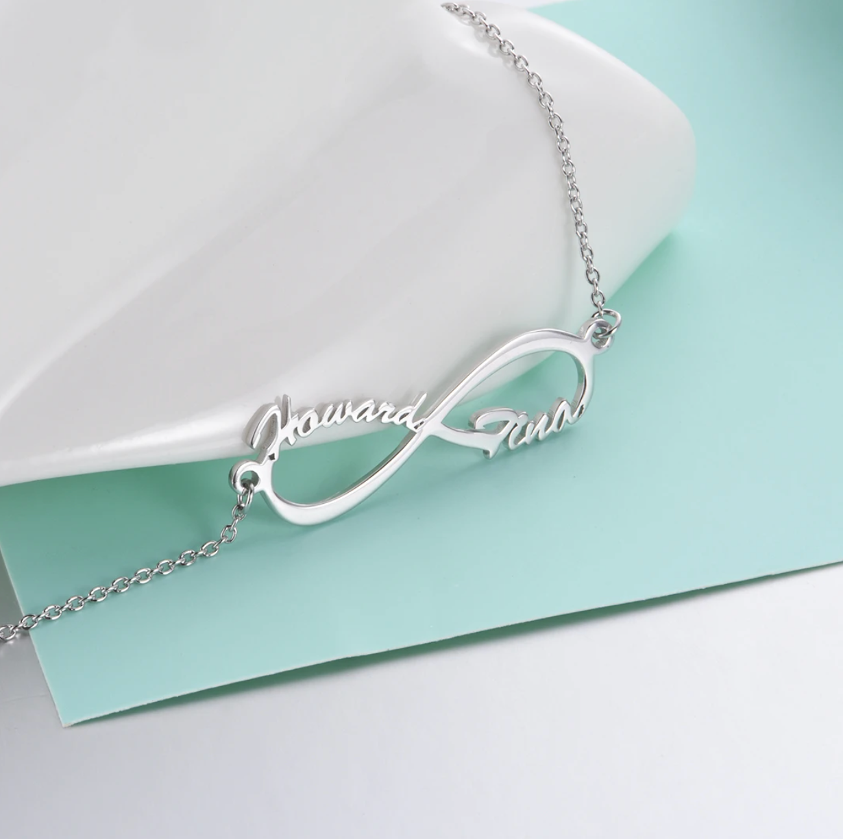 Personalized Silver Plated Infinity Name Necklace (Features two names)