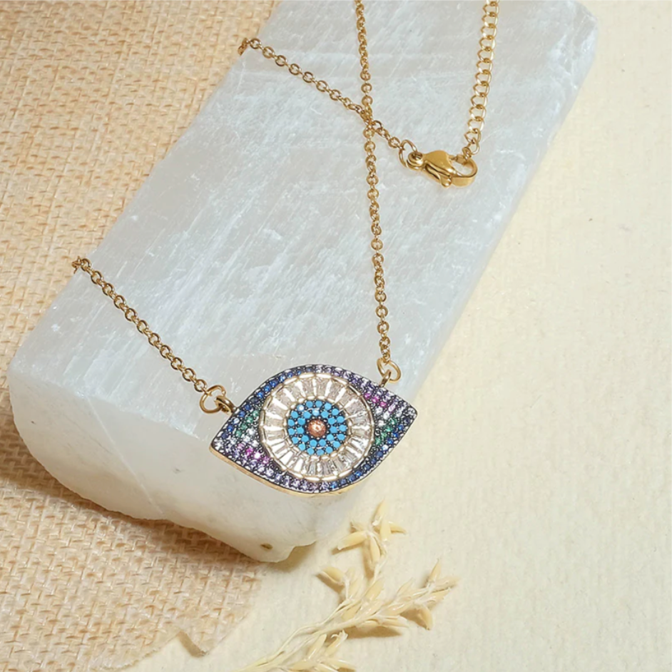 Ikasiya Multi Crystal Studded Evil Eye Necklace