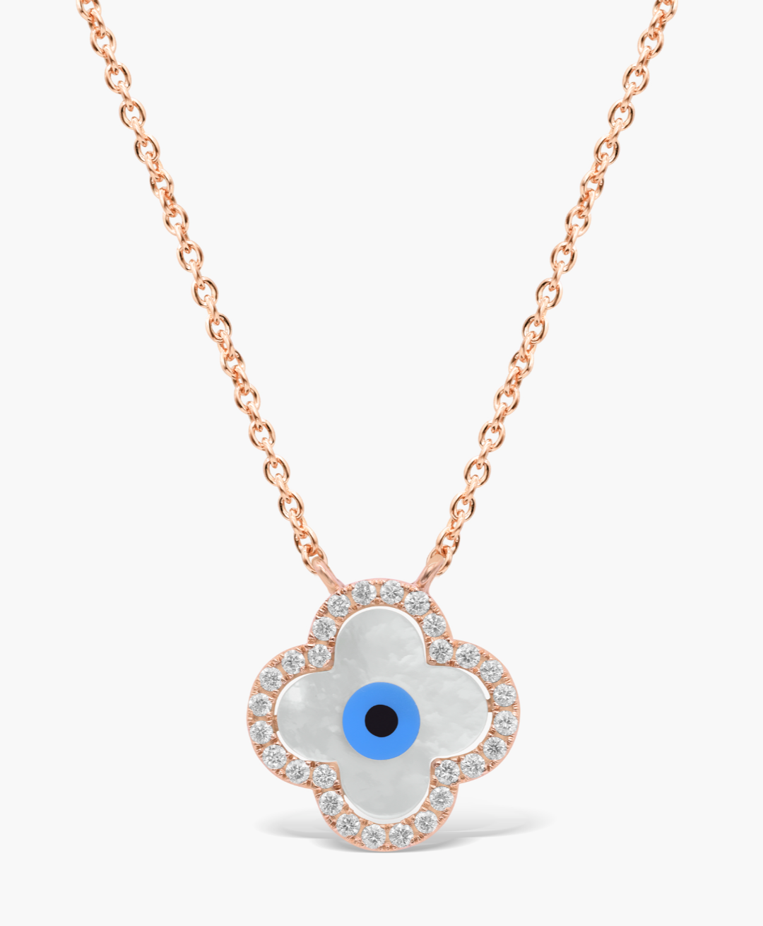 Ikasiya Rose Gold Diamante Evil Eye Necklace