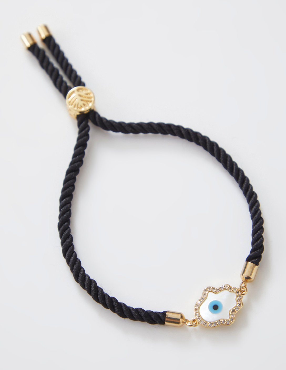 Diamante Mother of Pearl Gold Hamza Evil Eye Rakhi With Gold Adjustable String