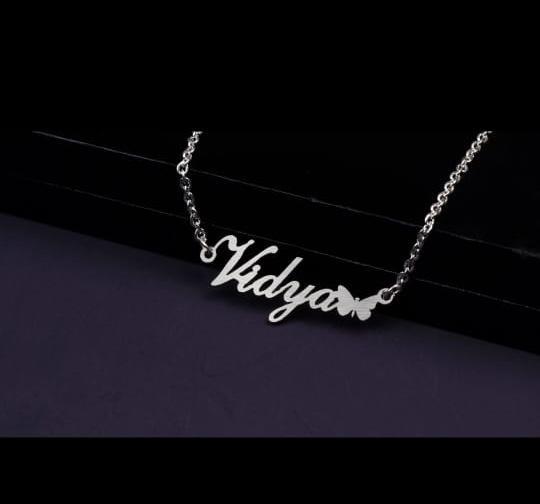 Personalized Silver Plated Name Necklace with Butterfly