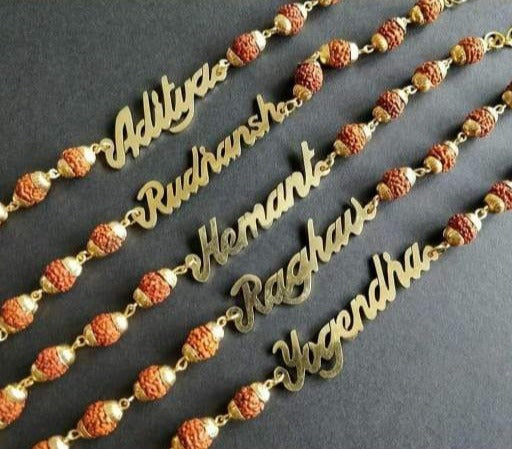 Gold Plated Rudraksh Customised Rakhi With Name