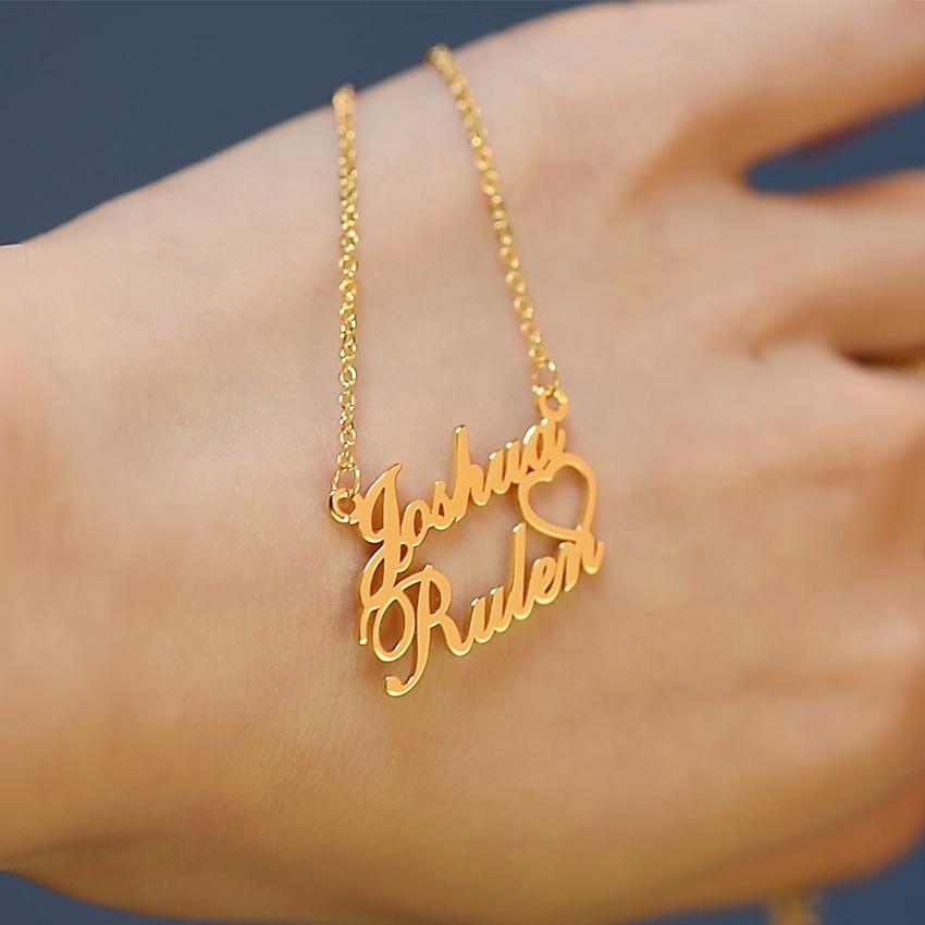 Personalized Gold Plated Double Name heart Necklace (Features two names)